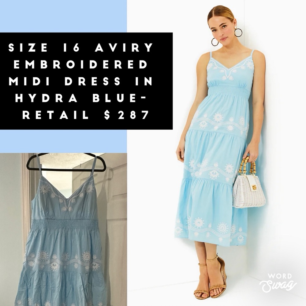 NWT - Lilly Pulitzer Embroidered Midi Dress in Blue